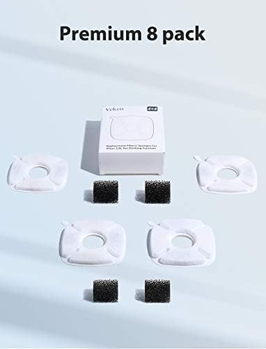 Veken Cat Water Fountain Filter, Classic 4 Pack Replacement Filters & 4 Pack Replacement Pre-Filter Sponges for 67oz, 95oz, 135oz Automatic Pet Fountain Dog Water Dispenser