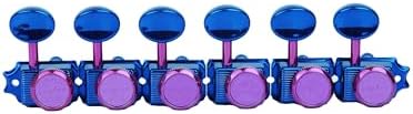 Guyker 6 Inline Vintage Guitar Lock String Tuners – Locking Tuning Key Pegs Machine Heads Replacement Parts for ST TL Style Electric, Folk or Acoustic Guitars – GK55SP, Blue+Pink