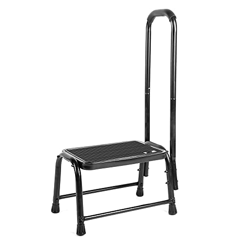 Leekpai Step Stool with Handle for Adults，Seniors Heavy Duty Holds 330 lbs.Stepping Stool for Elderly Adults, Attractive Black for Kitchen