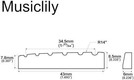 Musiclily 43mm Slotted Guitar Bone String Nut Flat Bottom for 6 String Fender Strat Tele Electric Guitar Replacement, 43x6x8.5mm (Pack of 2)