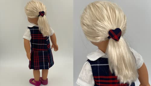 School Uniform Plaid Heart Shape Button Hair Ties/Set of 2/Girls & Women Hair Accessories/Pony tail Holder|AGD Accessories/Hair Bobbles (Plaid 75)