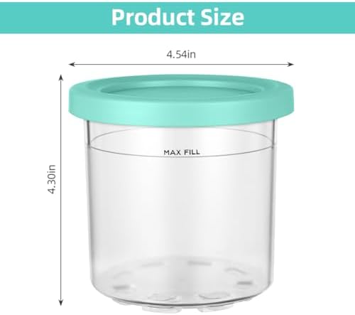 Creami Pint Containers for Ninja - 4 Pack Ninja Creami Pints and Lids,16oz Creamy Smoothie Containers Compatible with NC299AM & C300s Series, Ice Cream Maker Machine Accessories
