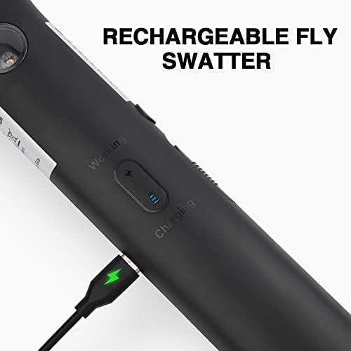 mafiti 2 in 1 Electric Fly Swatter Rechargeable with Flashlight Mosquito Zapper Bug Zapper Racket Fly Killer Indoor Outdoor Light Camping Accessories (Black)