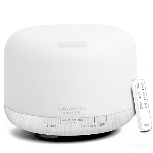 ASAKUKI 500ml Premium, Essential Oil Diffuser with Remote Control, 5 in 1 Ultrasonic Aromatherapy Fragrant Oil Humidifier Vaporizer, Timer and Auto-Off Safety Switch (White)
