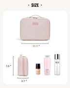 EACHY Travel Toiletry Bag with Hanging Hook, Portable Makeup Cosmetic Bags for Women, Water-Resistant Full-Size Travel Accessories (Pink)
