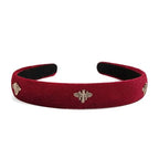 TERSE Burgundy Velvet Headband for Women White Pearl Head Band Cute Designer Headband Fashion Hair Accessories Vintage Women Holiday Headbands Elastic Hair Bands for Women's Hair