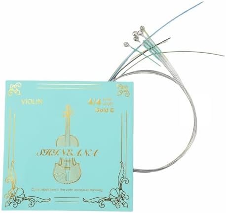 Violin Strings Full Set, Violin Strings Replacement, Carbon Steel Core, Medium Tension,Long-Lasting Durability & Rich Tone - For All Levels (4/4 Gold E) Fiddle String