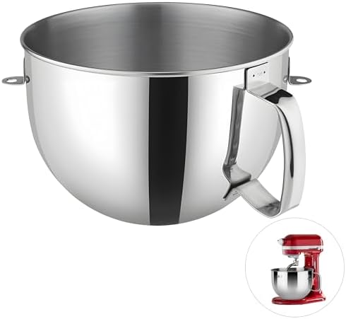 6 QT Stainless Steel Mixer Bowl for KitchenAid Stand Mixers,Strong and Durable Replacement Bowl for KitchenAid with Handle,Dishwasher Safe