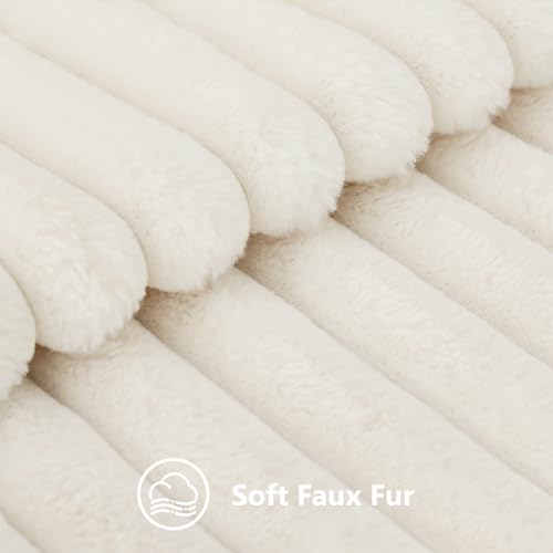 decorUhome Christmas Faux Fur Throw Pillow Covers 20x20 Set of 2, Decorative Soft Plush Striped Couch Pillow Covers with Velvet Back for Sofa, Bed, Living Room, Cream White
