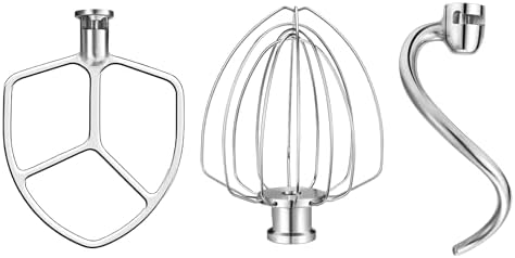 Stainless Steel Accessories for KitchenAid 5.5-6 Qt Bowl-Lift Stand Mixer, Includes 6 Wire Whisk, Beater, Dough Hook, Dishwasher Safe and Heavy Duty, fits for KP26, KL26, KB26, KSM55/60
