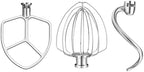 Stainless Steel Accessories for KitchenAid 5.5-6 Qt Bowl-Lift Stand Mixer, Includes 6 Wire Whisk, Beater, Dough Hook, Dishwasher Safe and Heavy Duty, fits for KP26, KL26, KB26, KSM55/60