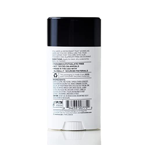 MARLOWE. No. 024 Natural Deodorant for Men 3-Pack | Aluminum Free Stick | Made with Coconut Oil, Shea Butter, Jojoba | Only No-Nonsense Ingredients that Work Best | Fresh & Woodsy Scent