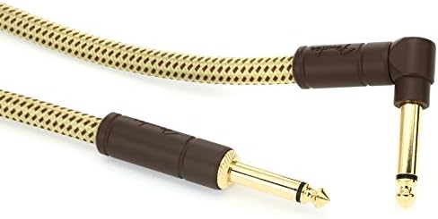 Fender Deluxe Series Instrument Cable, Guitar Cable, Guitar Accessories, Straight/Angle, Tweed, 25ft