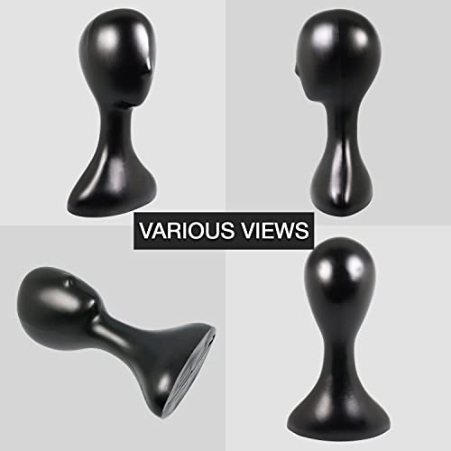 16 Inch Studio Limited Professional Plastic Mannequin Head Durable Women Model Wig Head Stand Torso Styling Making Display Holder with Jack for Wigs, Hat, Mask, Headdress, Necklace (Black, 9 Pack)