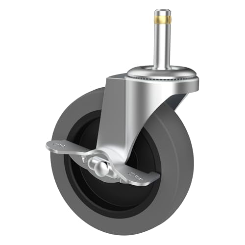 4-Inch Swivel Stem Caster for Rubbermaid Mop Bucket Utility Cart, 7/16-Inch Stem Diameter Rubber Wheel Set of 4 with Side Brake, Heavy Duty TPR Weber Grills Shop Vac Replacement Wheels