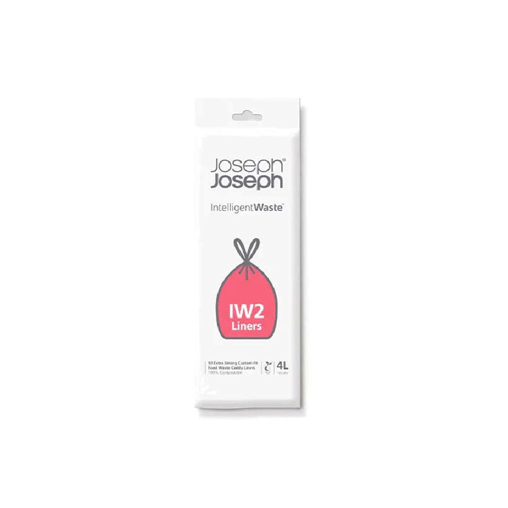 Joseph Joseph Intelligent IW2 Bin Liners Custom Fit Bags for Food Waste Caddy 1 Gallon / 4 Liter 100% Compostable, Pack of 50, Clear (30007)