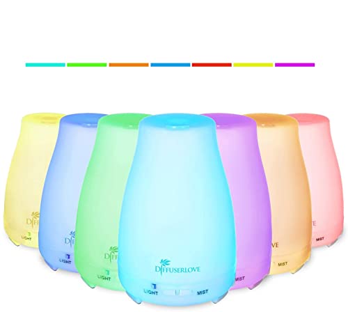 Diffuserlove 2 Pack 200ml Essential Oil Diffuser Ultrasonic Aromatherapy Diffuser with Waterless Auto Shut-Off Aroma Cool Mist Humidifiers with 6 Bottles of Natural Essential Oils /7 Color LED Lights