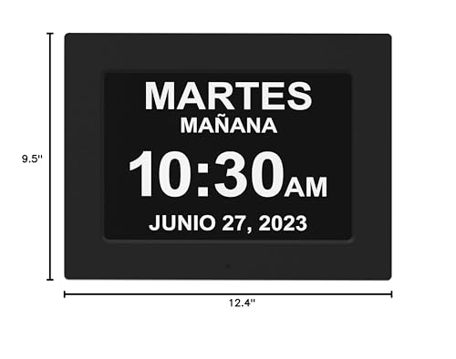 American Lifetime 【New 2024】 Dementia Clock Large Digital Clock for Seniors, Digital Clock with Custom Alarms, Clock with Day & Date for Elderly, Large Number Digital Clock Black Extra Large