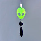 Glow In The Dark Alien Car Charm, Crystal Suncatcher, Auto Rear View Mirror Accessories, New Car Gift, Women Festival Rave Decor, Stoner (Crystal Color - Clear, Alien Style - Glitter)