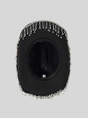 QWINEE Western Cowboy Hat Cowboy Hat with Rhinestone Tassel Decor Halloween Cow Fedora Hat Costume Accessories for Women Men Black one-size