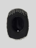 QWINEE Western Cowboy Hat Cowboy Hat with Rhinestone Tassel Decor Halloween Cow Fedora Hat Costume Accessories for Women Men Black one-size