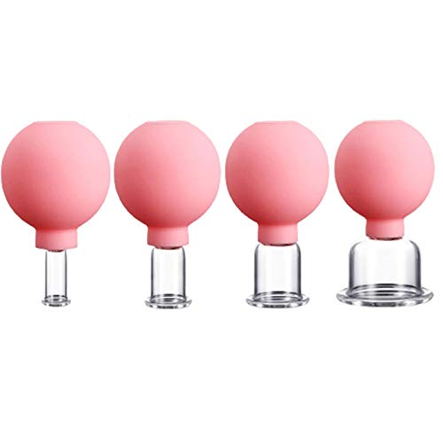 SETROVIC 4 Pieces Glass Silicone Cupping Cups Set Massage Vacuum Suction Cupping Tools Anti Cellulite Lymphatic Therapy Sets for Eyes Body Face Leg Arm Back Shoulder Muscle and Joint Pain (Pink)