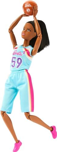 Barbie Careers Fashion Doll & Accessories, Made to Move Brunette Basketball Player Wearing Removable Uniform with Ball, 22 Bendable Joints