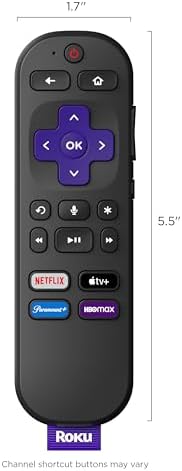 Roku Voice Remote | TV Remote Control with Voice Control, TV Controls, Simple Setup, & Pre-Set App Shortcuts - Replacement Remote Compatible with Roku TV, Roku Players, & Roku Audio