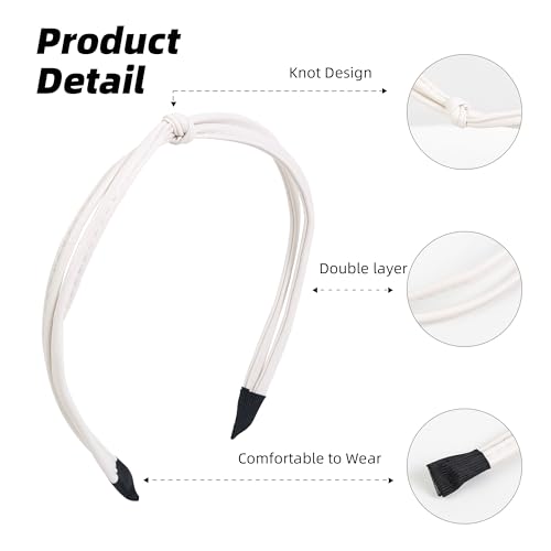 WOVOWOVO 5 Pcs Thin Leather Headbands for Women, Cute Knotted Head Bands for Women’s Hair Womens Headbands Fashion Black Brown White Headbands for Girls Womens Hair Accessories