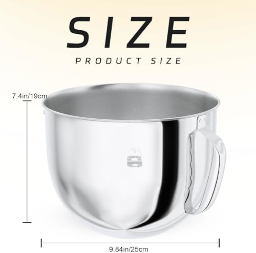 7QT Stainless Steel Mixer Bowl and Bowl Lid Covers for Kitchenaid Stand Mixers, Kitchen Aid Mixing Replacement Bowl for 7QT Lift Mixer with Handle, Dishwasher safe.