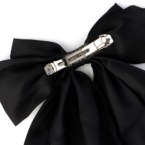 Canitor Hair Bows for Women Silky Satin Hair Ribbon Hair Barrettes Clip Oversized Long Tail Black White Hair Bows Cute Aesthetic Coquette Hair Accessories Preppy Teen Girl Gifts Trendy Stuff Things