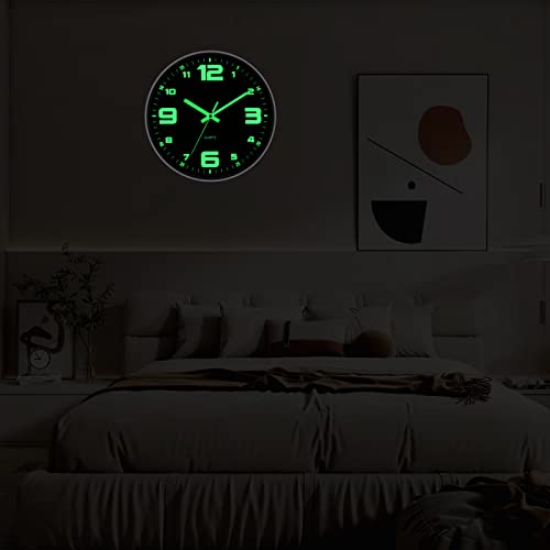 Warminn 12 Inch Glow in the Dark Wall Clock, Silent Non-Ticking, Battery Operated, Easy to Read, Ideal for Elderly or Visually Restricted