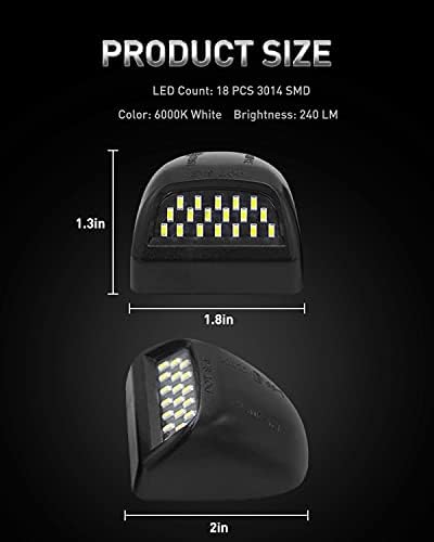 LESAUCE Full LED License Plate Light Tag Lamp Assembly Replacement for Chevy Silverado 1500 2500 3500 Suburban Tahoe GMC Sierra Yukon XL for Escalade, 6000K White, Pack of 2