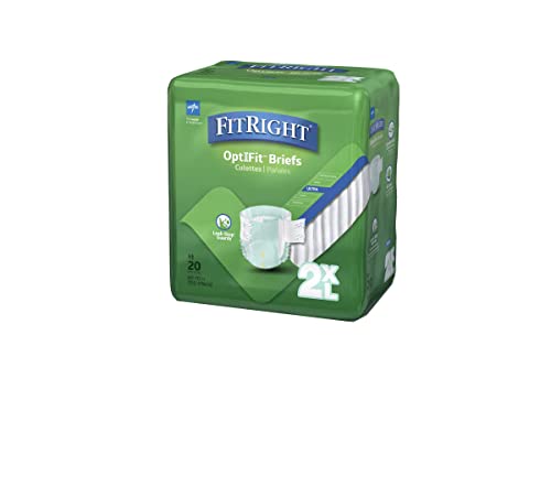 Medline FitRight OptiFit Ultra Adult Diapers, Disposable Incontinence Briefs with Tabs, Heavy Absorbency, XX-Large, 60"-69", 20 Count