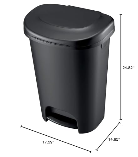 Rubbermaid Classic Step-On Trash Can with Lid, 13-Gallon, Black, Easy Clean Wastebasket for Home/Kitchen/Bedroom/Office