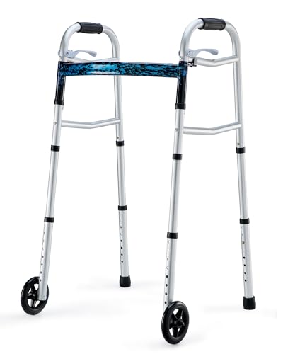 OasisSpace Compact Folding Walker, with Trigger Release and 5 Inches Wheels for The Seniors [Accessories Included] Narrow Lightweight Supports up to 350 lb