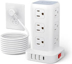 Surge Protector Power Strip 10 FT Cord, Power Strip Tower with 4 USB Ports (1USB C), Extension Cord with 12 AC Multiple Outlets, Home Office Supplies Desk Accessories, Dorm Room Essentials
