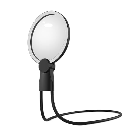 IMICHI Magnifying Glass with Light, 5.1 Inch 6X Magnifying glass for reading with Stand, Neck-Worn Large Magnifier for Seniors, Perfect for Reading Books, Sewing, and Cross-Stitching