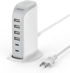 USB Charging Station for Multiple Devices, TESSAN USB C Charger Block for iphone13/14/15, Tablet, Earphone with 6 Ports Charging Tower for Home Office Travel Accessories