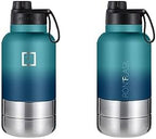 IRON °FLASK Portable Dog Water Bottle & Bowl - All-in-One Travel Accessories Pet Food & Liquids for Car, Hiking, Camping - Leak-Proof, Double Walled, Insulated - 32 oz, 2 Dog Bowls - Dark Night