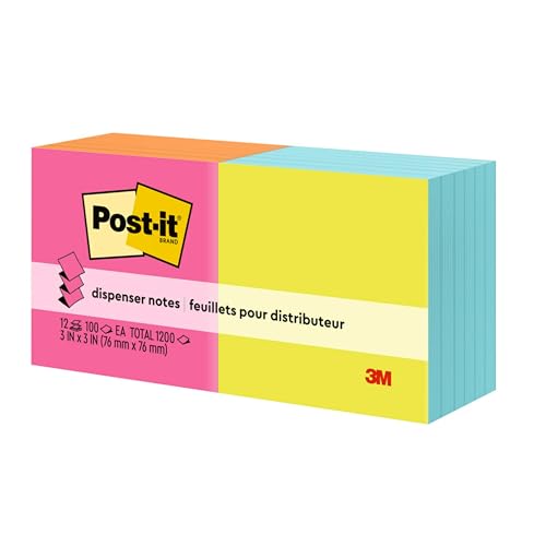 Post-it Pop-up Notes, 3x3 in, 12 Pads, America's #1 Favorite Sticky Notes, Poptimistic, Bright Colors, Clean Removal, Recyclable