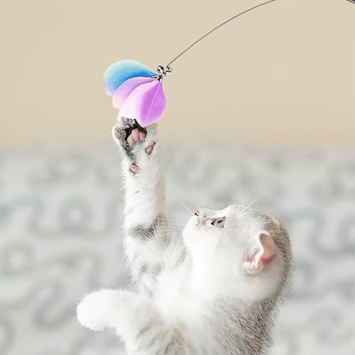 JXFUKAL Cat Feather Toy Refills, 6Pcs Simulation Bird Mouse Bee Worm Feather Cat Lures Wand Attachment Toys Replacement for Kitty Kitten Indoor Cats Accessories
