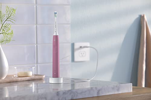 Philips Sonicare 4100 Electric Rechargeable Power Toothbrush, Pink, with Genuine Philips Sonicare Optimal Plaque Control Replacement Toothbrush Heads, White, 3 Pack
