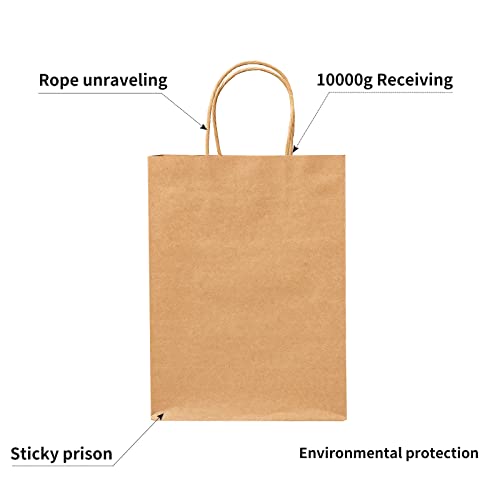 RACETOP 50Pcs 8x4.5x10.8 inch Brown Gift Bags with Handles, Paper Gift Bags, Kraft Paper Bags, Gift Bags Bulk, Craft Gift Bags, Retail Bags, Shopping Bags, Favor Bags