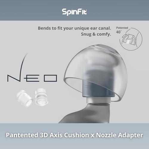 SpinFit NEO for IEM - M - Silicone Patented Eartips for Replacement, Secure Fit and Supreme Comfort, Reduce Allergic Reaction, One Set Fits Normal and Thin Nozzles (1 Pair)(with Inserts)