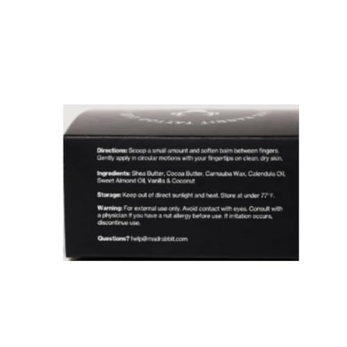 Mad Rabbit Tattoo Balm & Aftercare Cream- Color Enhancement that Revives Old Tattoos, Hydrates New Tattoos, Made With Clean Ingredients + Petroleum Free, Daily Tattoo Lotion Moisturizer & Brightener