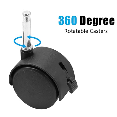 4pcs 2 Inch Swivel Caster Wheels, M8 Grip Neck Stem Caster Wheels with Brake, Heavy Duty Casters, Black Nylon Wheels Replacement for Furniture, Table, Cabinet, Shelf