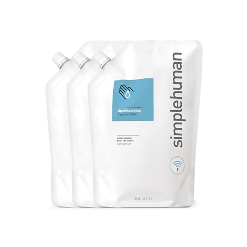simplehuman Fragrance Free Moisturizing Liquid Hand Soap Refill Pouch, 34 Fl. Oz. (Pack of 3)