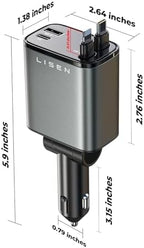 LISEN Retractable Car Charger [69W USB C Car Adapter] for iPhone 16 Car Charger Fast Charging, Valentines Day Gifts for him her Women Men, Car Accessories USBC Car Charger for iPhone 16 15 14 13, Gray