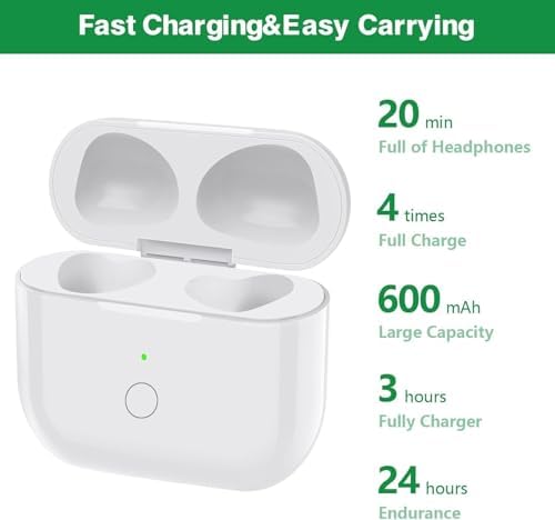 Upqiany Wireless Charging Case Replacement Compatible with AirPods 3, Qi-Certified for AirPods 3rd Gen Charger Case, Bluetooth Pairing Sync Button, 600 Mah Built-in Battery, White
